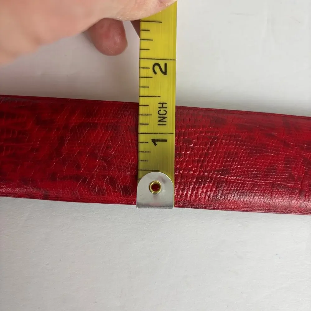 Vintage Liz Claiborne Red Leather Belt Large Snake Reptile 80s 90s